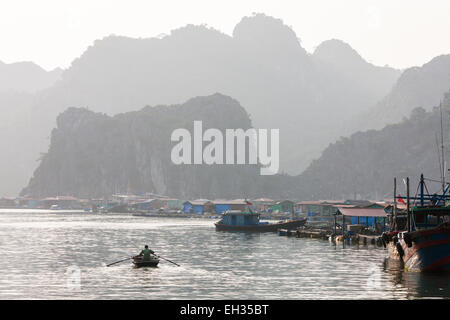 Fattoria di Pesce village, tra Carso montagne calcaree a Cat Ba National Park, Ha long,Halong Bay, Ha long,Halong Bay, Vietnam Foto Stock