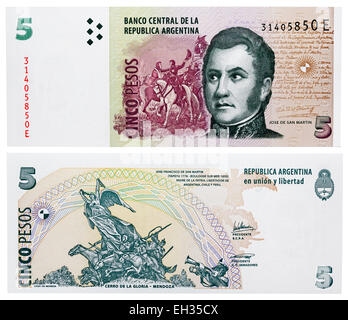 5 pesos banconota, Jose de San Martin, Argentina, 2003 Foto Stock