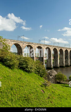 Royal confine viadotto ferroviario (1850), Berwick-upon-Tweed, England, Regno Unito Foto Stock