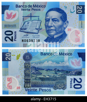 20 pesos banconota, presidente Don Benito Juarez Garcia, Messico, 2008 Foto Stock
