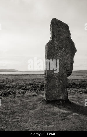 Stenness cerchio di pietra vista in Orkney island, Scozia nera e bianca pietra closeup Foto Stock