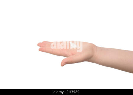 Lozione bianco su un lato, isolato su bianco Foto Stock