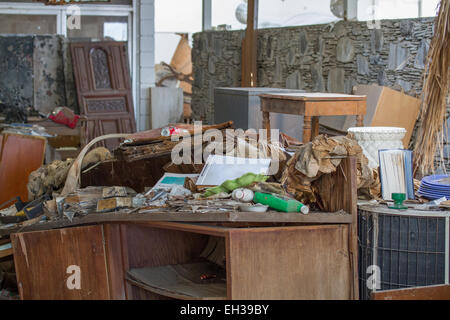 Interno del palazzo ufficiale in Salton Sea resort abbandonati California USA Foto Stock