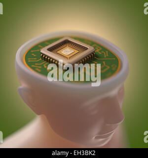 Microprocessore nella testa. Concetto di scienza e tecnologia. Foto Stock