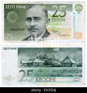 25 krooni banconota, Anton Hansen Tammsaare, Estonia, 1992 Foto Stock
