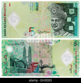 5 ringgit banconota, Abdul Rahman di Negeri Sembilan, Petronas Twin Towers, Malaysia, 2004 Foto Stock