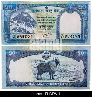 50 rupie banconota, Everest e himalayana tahr, Nepal, 2008 Foto Stock