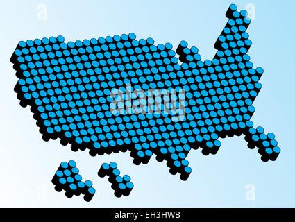 Abstract Usa mappa fatta da punti neri su uno sfondo blu. Illustrazione Vettoriale