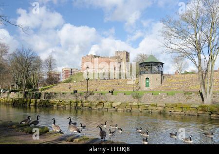 Castello di Tamworth un grado 1 elencati edificio costruito in epoca normanna vista dal fiume Tame Foto Stock