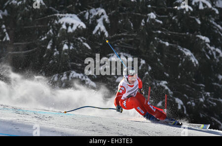 Garmish-Partenkirchen, Germania. 06 Mar, 2015. Elena Fanchini dell Italia in azione durante la donna in discesa la formazione in Garmish-Partenkirchen, Germania, 06 marzo 2015. Foto: Karl-Josef Hildenbrand /dpa/Alamy Live News Foto Stock