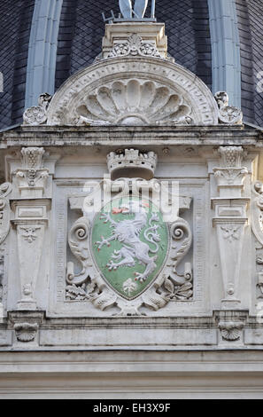 Graz stemma, facciata dettaglio Rathaus Town Hall, Graz, Stiria, Austria il 10 gennaio 2015. Foto Stock