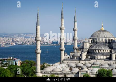 Turchia, Istanbul, centro storico sono classificati come patrimonio mondiale dall' UNESCO, il quartiere di Sultanahmet, Moschea blu (Sultanahmet Camii) e del Bosforo Foto Stock