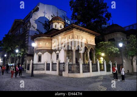 La Romania, Bucarest, centro storico, Biserica Stravopoleos, chiesa ortodossa (1724) in Stavropoleos street Foto Stock