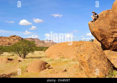 La Namibia, Damaraland, Twyfeltontein, classificato come patrimonio mondiale dall' UNESCO Foto Stock