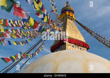 Il Nepal, Kathmandu, Bodhnath, classificato come patrimonio mondiale dall UNESCO, il più grande stupa in Asia Foto Stock