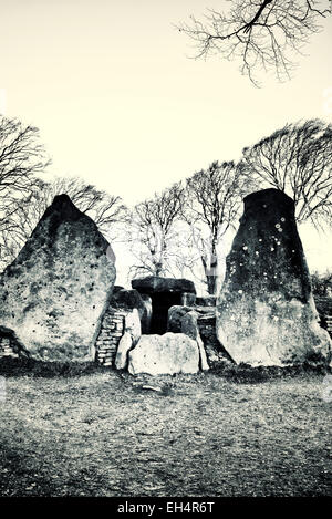 Waylands Smithy. Il neolitico long barrow entrata a Ashbury. Oxfordshire. In Inghilterra. Dai toni monocromatici Foto Stock