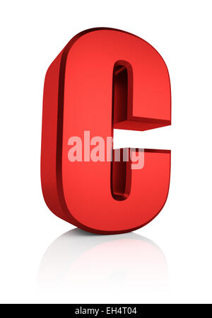 C lettera. Red Letter sul piano riflettente. Sfondo bianco. 3D render Foto Stock