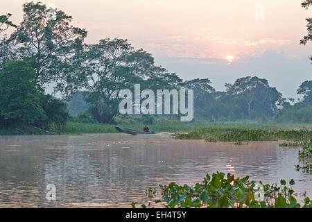 Il Brasile, Mato Grosso, Pantanal regione, Fiume Cuiaba, Black channel, sunrise Foto Stock