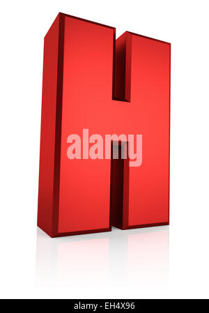 Lettera H. Red Letter sul piano riflettente. Sfondo bianco. 3D render Foto Stock