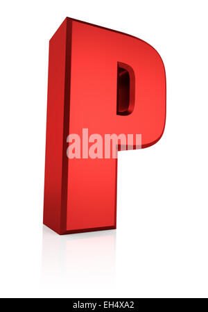 P lettera. Red Letter sul piano riflettente. Sfondo bianco. 3D render Foto Stock