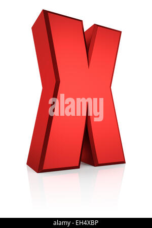 Lettera X. Red Letter sul piano riflettente. Sfondo bianco. 3D render Foto Stock