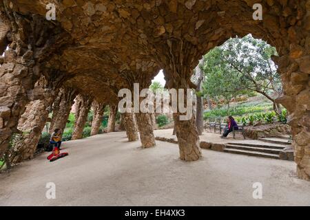 In Spagna, in Catalogna, Barcellona, quartiere Gracia, Parco Guell sono classificati come patrimonio mondiale dall' UNESCO dall'UNESCO, l'architetto Antoni Gaudi Foto Stock