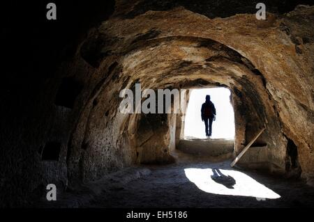 Georgia e Caucaso, Samtskhe-Javakheti, area di Akhaltsikhe, Vardzia elencati come patrimonio mondiale dall'UNESCO, una grotta monastero costruito nel corso del XII secolo Foto Stock