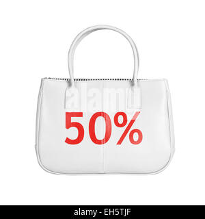 Il cinquanta per cento la vendita in borsa. Elemento di design isolato su sfondo bianco con tracciato di ritaglio Foto Stock