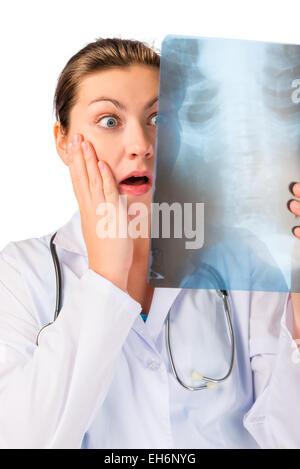 Scioccato medico con raggi x paziente malato Foto Stock
