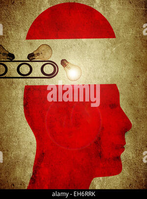 Silhouette rosso con lampadina creatività concetto di fabbrica illustrazione digitale Foto Stock