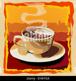 Illustrazione con la tazza di caffè disegnato in stile avanguardista con utilizzo self made tela pattern texture Foto Stock