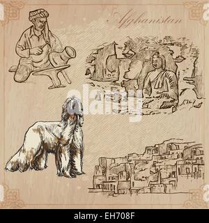 Serie di viaggio: Afghanistan (set no.2) - raccolta di un disegnati a mano illustrazioni vettoriali. Ogni disegno comprendono tre strati Illustrazione Vettoriale