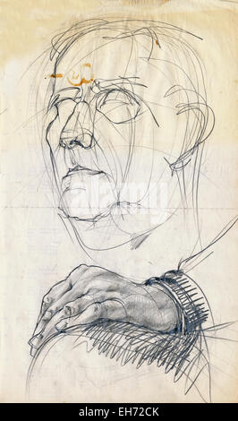 Un disegnati a mano, illustrazione tecnica matita su carta. Volto umano, Foto Stock