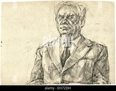 Un disegnati a mano, illustrazione tecnica matita su carta. Volto umano, l'uomo Foto Stock