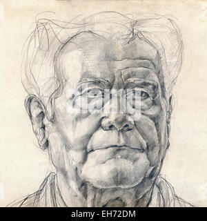 Un disegnati a mano, illustrazione tecnica matita su carta. Volto umano, l'uomo Foto Stock