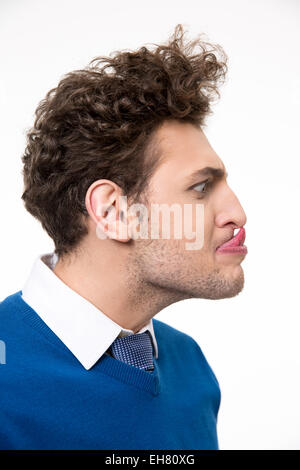 Ritratto di divertimento uomo con linguetta appendere fuori Foto Stock