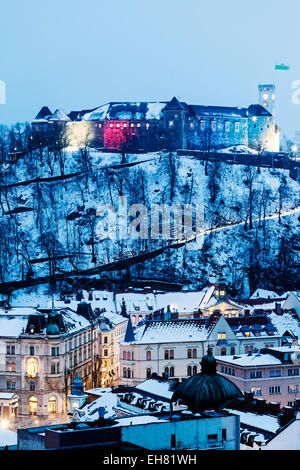 Panorama di Ljubljana con il castello. Lubiana, Slovenia Foto Stock