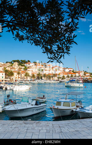 Hvar del pittoresco porto, Stari Grad (Città Vecchia), Hvar, Dalmazia, Croazia, Europa Foto Stock