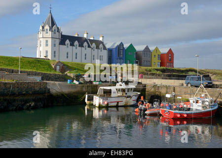 Barche da pesca in porto, John O'Semole, Caithness, regione delle Highlands, Scotland, Regno Unito Foto Stock