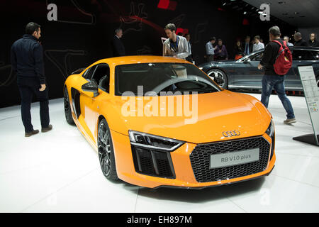 Audi R8 V10 plus al Motor Show di Ginevra 2015 Foto Stock