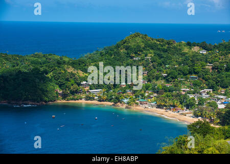 La vista della baia di Castara, Tobago Trinidad e Tobago, West Indies, dei Caraibi e America centrale Foto Stock