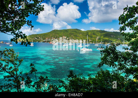 Barche a vela di ancoraggio in Port Elizabeth, Admiralty Bay, Bequia, Grenadine, isole Windward, West Indies, dei Caraibi Foto Stock