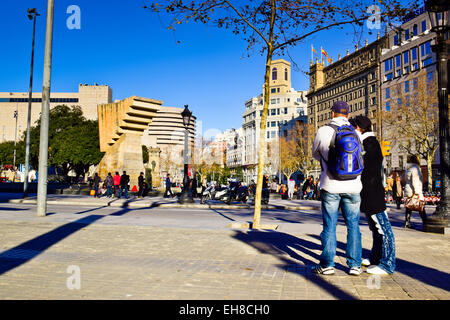 Plaça de Catalunya. Barcellona, in Catalogna, Spagna. Foto Stock