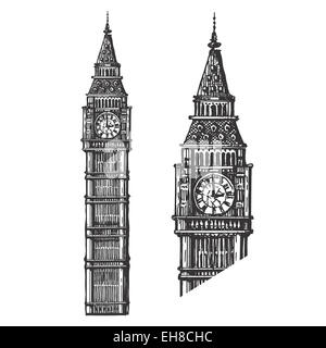 Big Ben vector logo design modello. Inghilterra o icona di Londra. Foto Stock