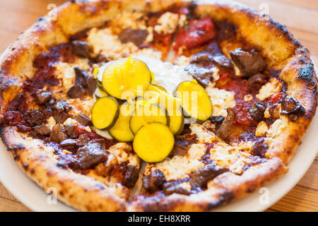 Agnello shawarma pizza, industriale mangia, Buellton, California Foto Stock