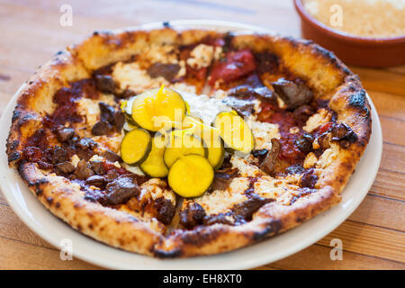 Agnello shawarma pizza, industriale mangia, Buellton, California Foto Stock