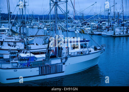 Salmone commerciale barche da pesca, El Granada nei pressi di Half Moon Bay, California Foto Stock
