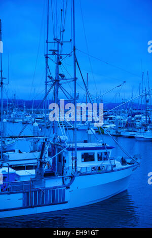 Salmone commerciale barche da pesca, El Granada nei pressi di Half Moon Bay, California Foto Stock