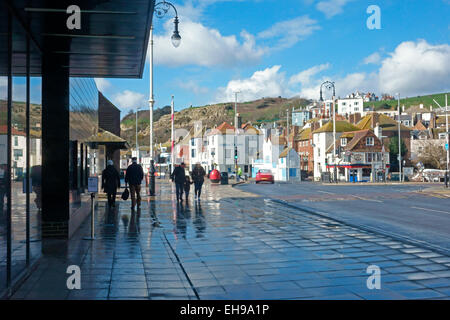 Hastings Old Town dall'ex Jerwood Galleria d'arte, ora chiamato Hastings contemporaneo, Rock-a-Nore Road, East Sussex, England, Regno Unito, GB Foto Stock