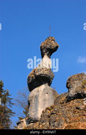 Torre di roccia nei pressi del monolito Pottenstein, Germania Foto Stock